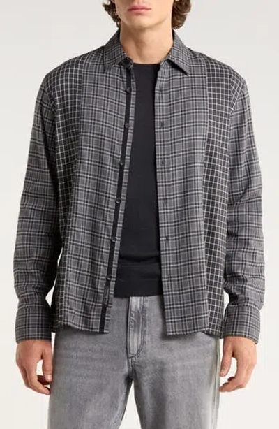 Rag & Bone Dalton Patchwork Cotton Blend Flannel Button-up Shirt In Gray