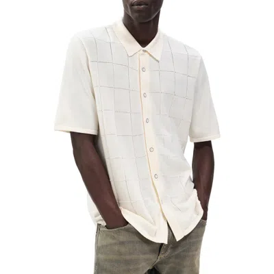 Rag & Bone Dalton Wool Blend Short Sleeve Knit Button-up Shirt In White