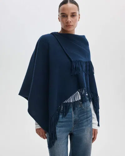 Rag & Bone Darcey Italian Wool Cowl Poncho In Blue