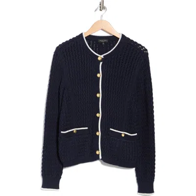 Rag & Bone Daria Textured Cotton Blend Cardigan In Blue