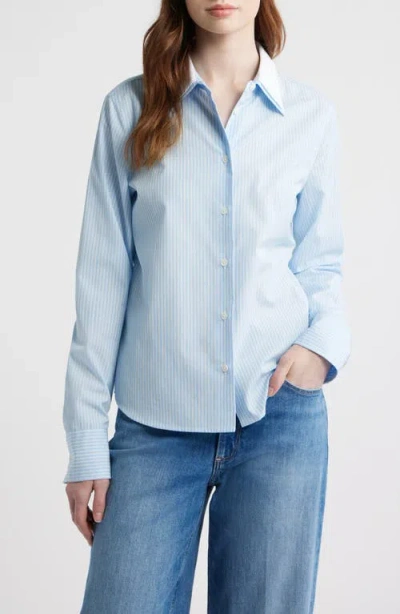 Rag & Bone Dayton Stripe Layered Collar Cotton Button-up Shirt In Blue