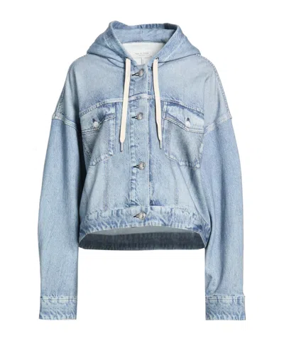 Rag & Bone Denim Hooded Long Sleeve Jacket In Blue