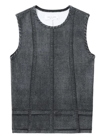 Rag & Bone Denim-print Panelled Tank Top In Black