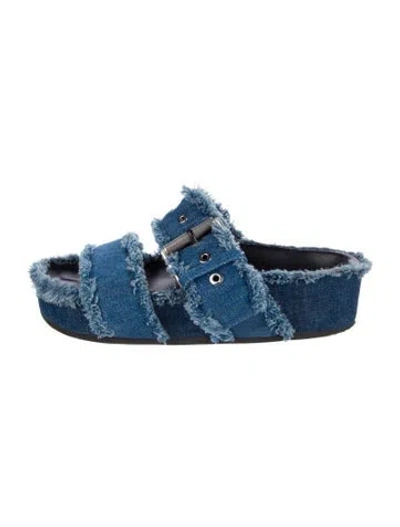 Pre-owned Rag & Bone Denim Raw-edge Trim Mules In Blue