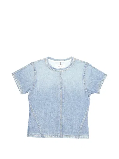 Rag & Bone Denim-print Panelled T-shirt In Blue