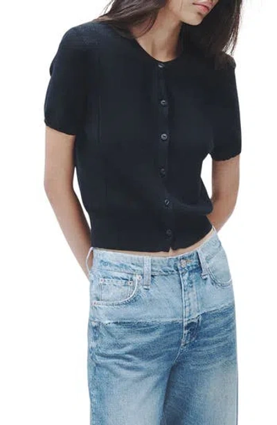 Rag & Bone Dina Short Sleeve Cotton Blend Cardigan In Black