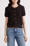 Rag & Bone Dina Tipped Short Sleeve Cotton Blend Cardigan In Brown