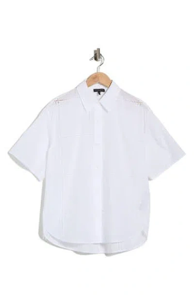 Rag & Bone Ella Eyelet Short Sleeve Button-up Shirt In White