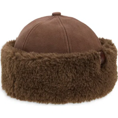 Rag & Bone Elle Faux Shearling & Suede Cap In Dark Chocolate Suede