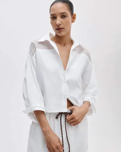 Rag & Bone Elly Poplin-organza Shirt In White