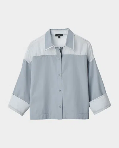 Rag & Bone Elly Short-sleeve Chiffon-yoke Poplin Shirt In Blue