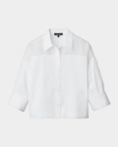 Rag & Bone Elly Short-sleeve Chiffon-yoke Poplin Shirt In White