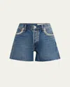 Rag & Bone Embellished Cut-off Denim Shorts In Blue