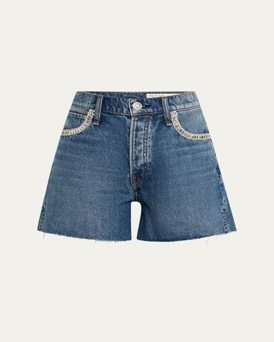 Rag & Bone Embellished Cut-off Denim Shorts In Blue