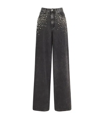 Rag & Bone Featherweight Sofie Embellished High Waist Wide Leg Jeans In Black