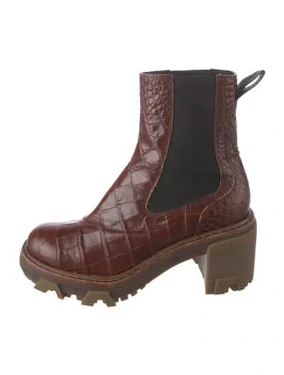 Pre-owned Rag & Bone Embossed Leather Animal Print Chelsea Boots In Brown