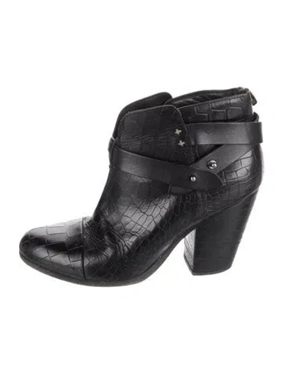 Pre-owned Rag & Bone Embossed Leather Cutout Accent Boots In Black