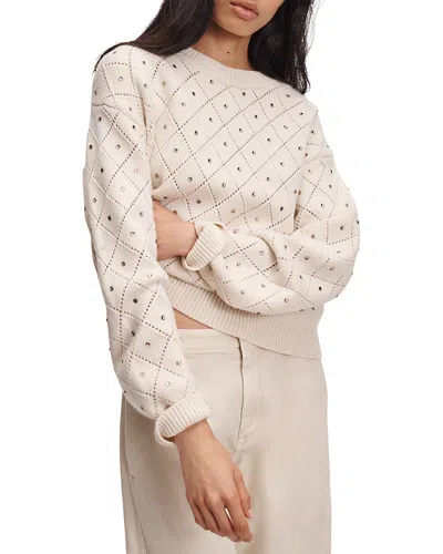 Rag & Bone Emma Wool Embellished Pointelle Crewneck Sweater In White