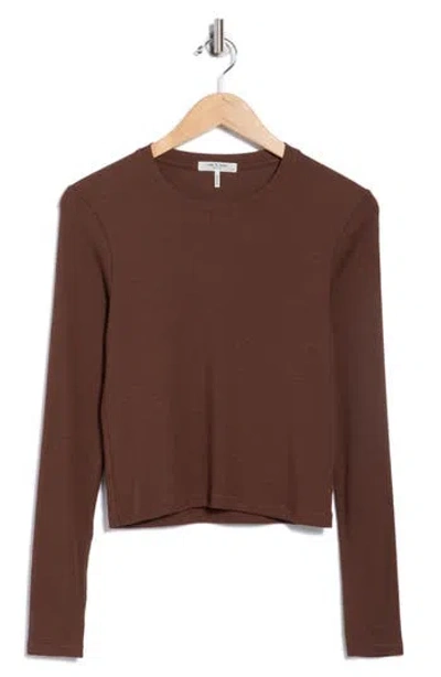 Rag & Bone Essie Long Sleeve Ribbed Crop T-shirt In Brown