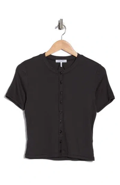 Rag & Bone Essie Short Sleeve Button-up Crop T-shirt In Black