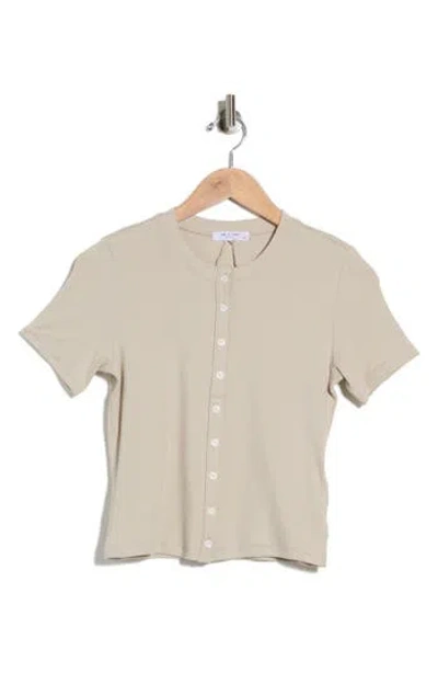 Rag & Bone Essie Short Sleeve Button-up Crop T-shirt In Brown