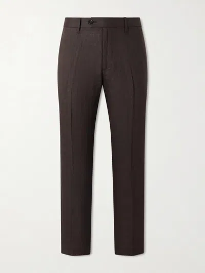 Rag & Bone Evan Straight-leg Pleated Linen Trousers In Brown