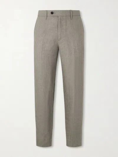 Rag & Bone Evan Straight-leg Pleated Linen Trousers In Gray
