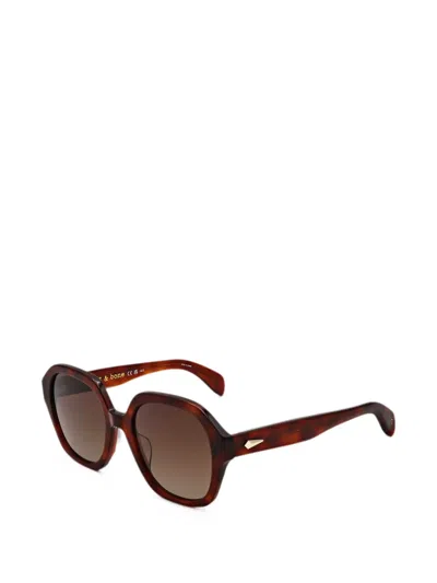 Rag & Bone Eyewear 엘리 기하학 프레임 선글라스 In 브라운