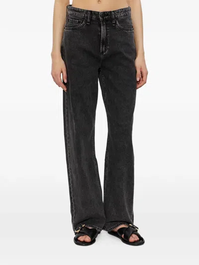 Rag & Bone Faded-effect Wide-leg Jeans In Black
