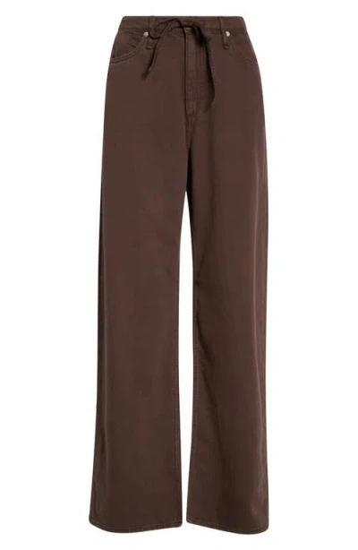 Rag & Bone Phoebe Featherweight Drawstring High Rise Wide Leg Jeans In Dark Brown