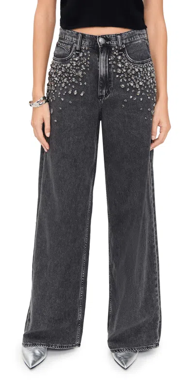 Rag & Bone Featherweight Sofie Embellished High Waist Wide Leg Jeans In Black