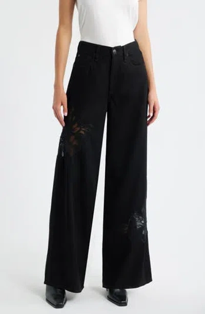 Rag & Bone Featherweight Sofie Lace High Waist Wide Leg Jeans In Black