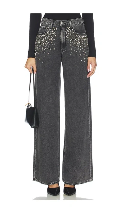Rag & Bone Featherweight Sofie Embellished High Waist Wide Leg Jeans In Black