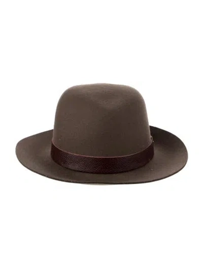Pre-owned Rag & Bone Felt Leather Trim Fedora In Green