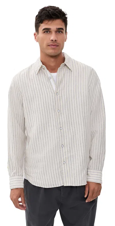 Rag & Bone Finch Long Sleeve Linen Stripe Shirt Patus In Neutral