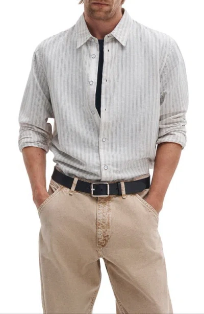 Rag & Bone Finch Stripe Linen Blend Button-up Shirt In Blue