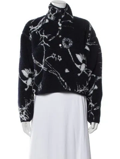 Pre-owned Rag & Bone Floral Print Faux Fur Jacket In Blue