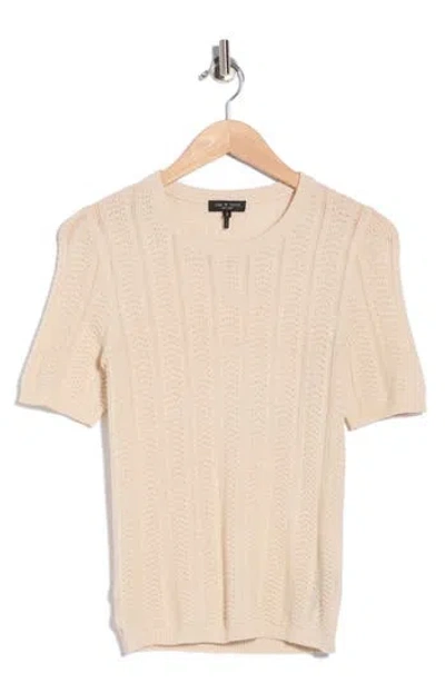 Rag & Bone Francesca Pointelle Short Sleeve Merino Wool Sweater In Oatmeal