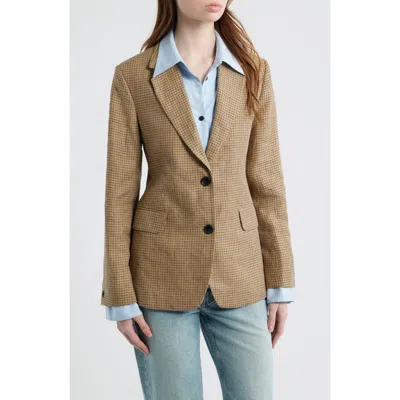 Rag & Bone Frank Plaid Linen Blazer With Poplin Bib In Tan Plaid