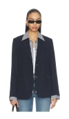 Rag & Bone Frank Mixed-media Single-breasted Wool Blazer In Blue