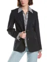 Rag & Bone Frank Mixed-media Single-breasted Wool Blazer In Navy