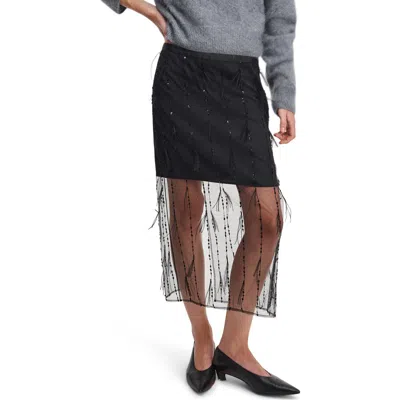 Rag & Bone Geena Sequin And Ostrich Feather Midi Skirt In Multi