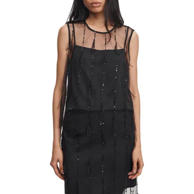 Rag & Bone Geena Sequin Ostrich Feather Tank In Black