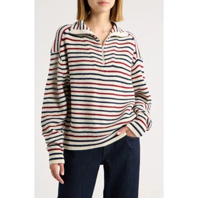 Rag & Bone Georgie Stripe Wool Quarter Zip Sweater In White