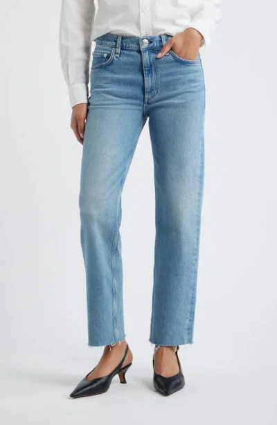 Rag & Bone Harlow Fray Hem High Waist Ankle Straight Leg Jeans In Blue