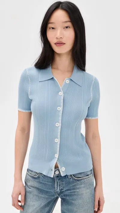 Rag & Bone Harper Short Sleeve Cardigan In Sky In Blue