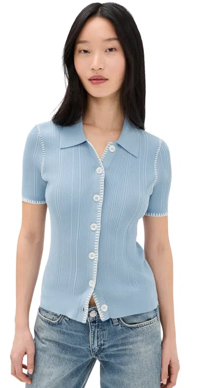 Rag & Bone Harper Whipstitch Detail Short Sleeve Cardigan In Blue