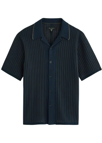Rag & Bone Harris Knitted Cotton-blend Shirt In Navy