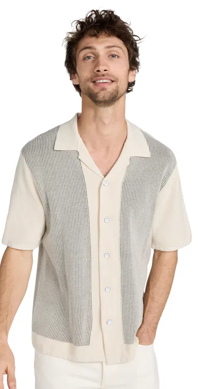 Rag & Bone Harvey Short Sleeve Knit Button-up Camp Shirt In Ivory