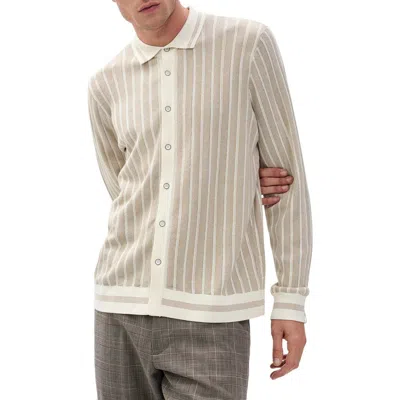 Rag & Bone Harvey Long Sleeve Knit Button-up Shirt In Neutral
